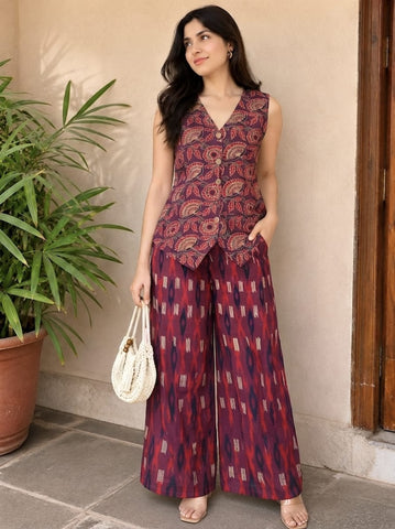 Block Printed Pure Cotton Waist coat with Plazo