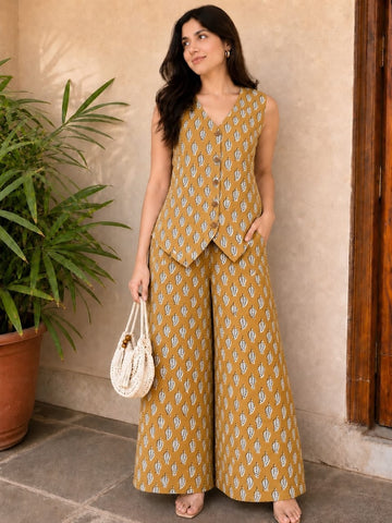 Block Printed Pure Cotton Waist coat with Plazo