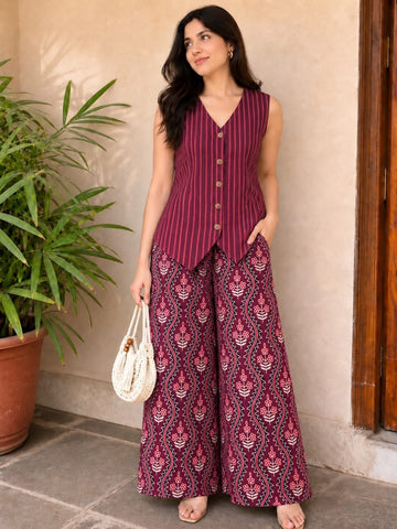 Block Printed Pure Cotton Waist coat with plazzo