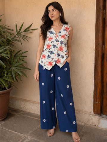 Block Printed Pure Cotton Waist coat with Plazo