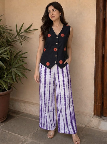 Block Printed Pure Cotton Waist coat with plazzo