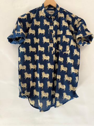 Classic Holy Cow Print Half Sleeve Cotton Short Kurta for Men