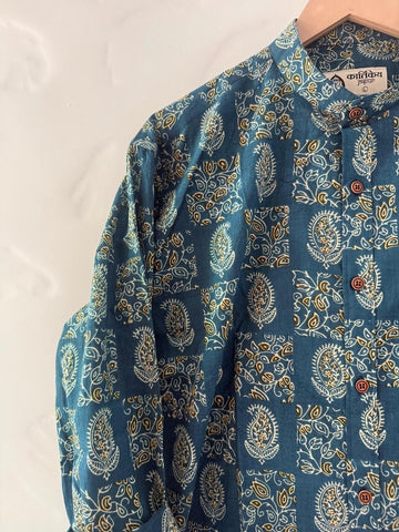 Kalamkari Print Mandarin Collar Cotton Shirt for Men