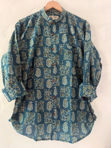 Kalamkari Print Mandarin Collar Cotton Shirt for Men