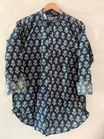 Sanganeri Print Mandarin Collar Cotton Shirt for Men
