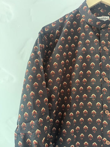 Ajrakh Print Mandarin Collar Cotton Shirt for Men