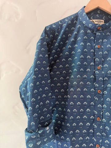 Ajrakh Print Mandarin Collar Cotton Shirt for Men