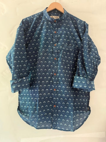 Ajrakh Print Mandarin Collar Cotton Shirt for Men