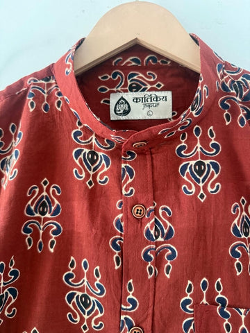 Ajrakh Print Mandarin Collar Cotton Shirt for Men