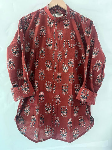 Ajrakh Print Mandarin Collar Cotton Shirt for Men