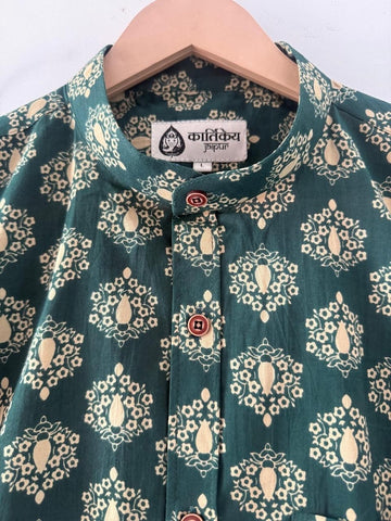Floral Print Mandarin Collar Cotton Shirt for Men