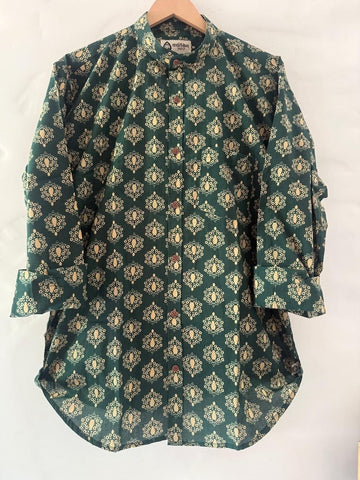 Floral Print Mandarin Collar Cotton Shirt for Men