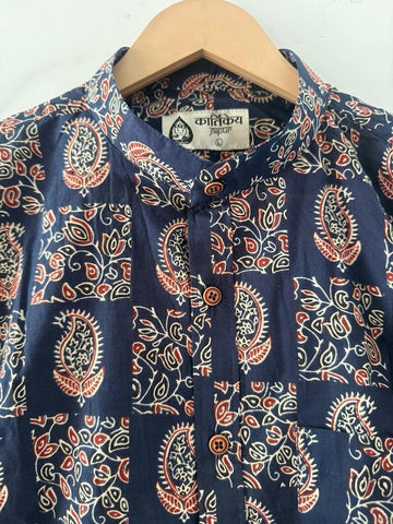 Floral Print Mandarin Collar Cotton Shirt for Men