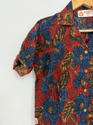 Floral Print Cotton Crop Shirt for Women