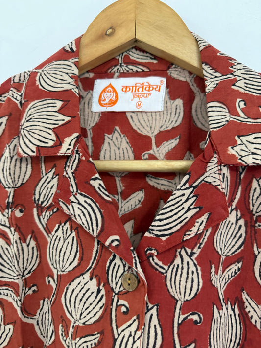 Bagru Kalamkari Print Crop Shirt for Women - Artist Edit