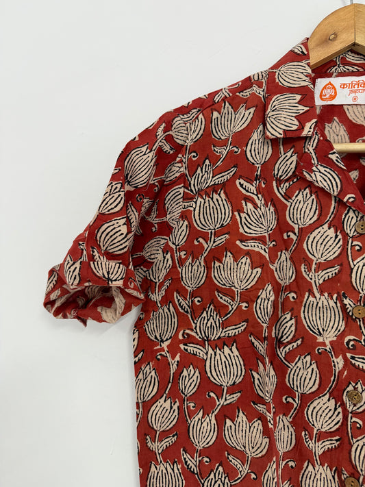 Bagru Kalamkari Print Crop Shirt for Women - Artist Edit
