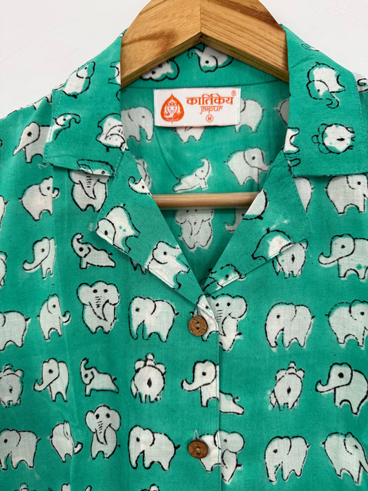 Cute Elephant Block Print Crop Shirt for Women