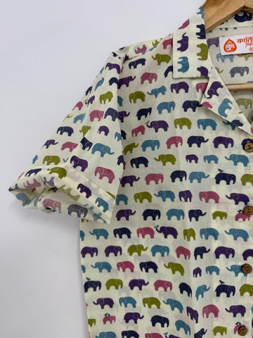 Cute Elephant Print Cotton Crop Shirt for Women