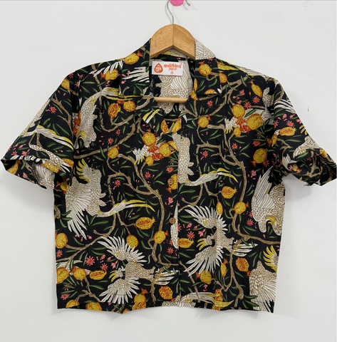 Jungle Print Vintage Cotton Crop Shirt for Women