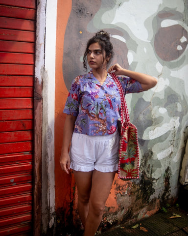 Jungle Print Crop Cotton Shirt for Women