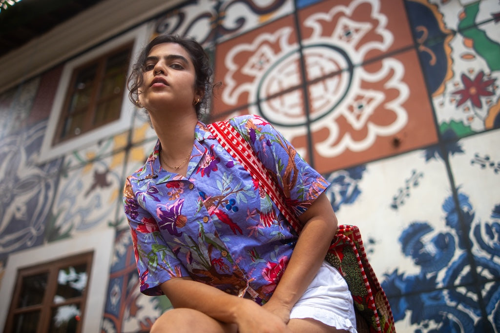 Jungle Print Crop Cotton Shirt for Women