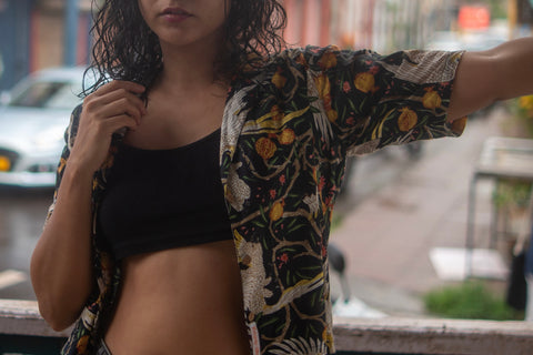 Jungle Print Vintage Cotton Crop Shirt for Women