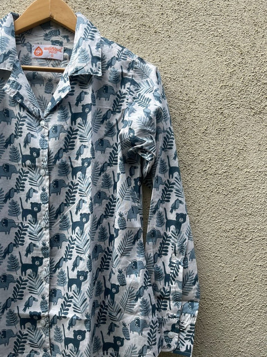 Jungle Print Full Sleeve Cotton Shirt for Womens