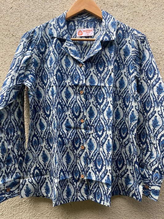 Natural Print Full Sleeve Cotton Shirt for Womens