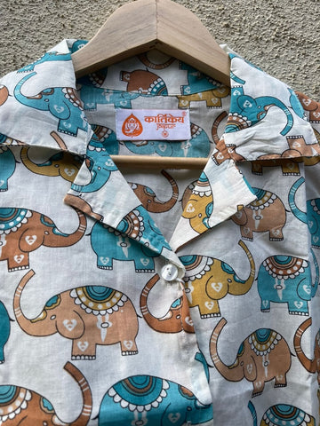 Elephant Print Full Sleeve Cotton Shirt for Womens