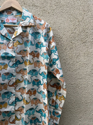Elephant Print Full Sleeve Cotton Shirt for Womens