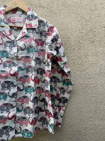 Elephant Print Full Sleeve Cotton Shirt for Women