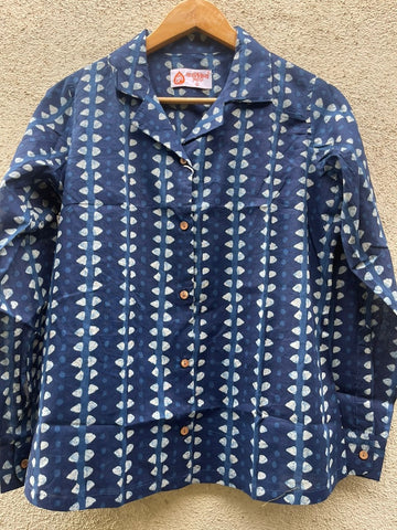 Indigo Print Full Sleeve Cotton Shirt for Womens