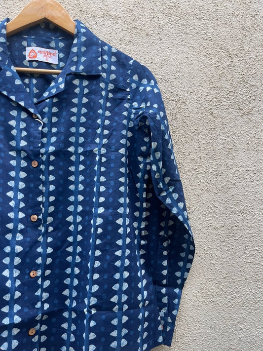 Indigo Print Full Sleeve Cotton Shirt for Womens