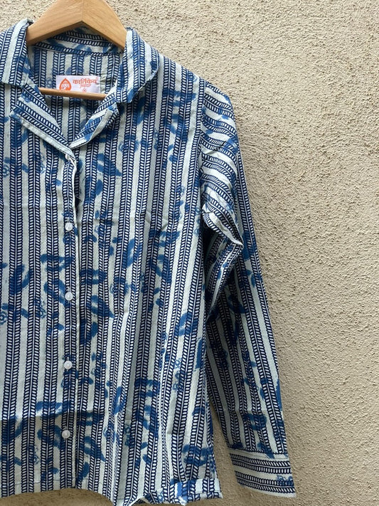 Indigo Print Full Sleeve Cotton Shirt for Womens