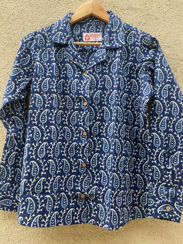 Classic Indigo Print Full Sleeve Cotton Shirt for Womens