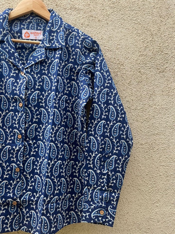 Classic Indigo Print Full Sleeve Cotton Shirt for Womens