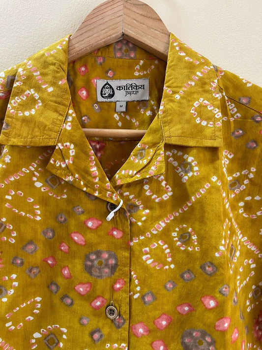 Oversized Bandhej Print Cuban Shirt For Womens