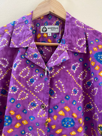 Oversized Bandhej Print Cuban Shirt For Womens