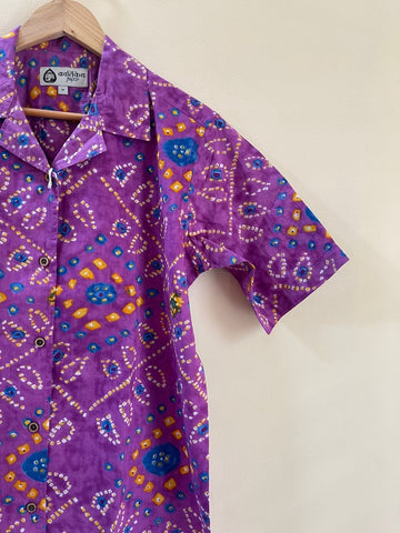 Oversized Bandhej Print Cuban Shirt For Womens