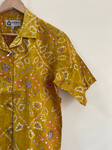 Oversized Bandhej Print Cuban Shirt For Womens