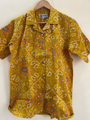 Oversized Bandhej Print Cuban Shirt For Womens