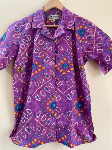 Oversized Bandhej Print Cuban Shirt For Womens