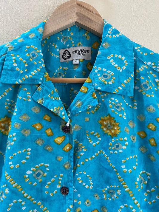 Oversized Bandhej Print Cuban Shirt For Womens