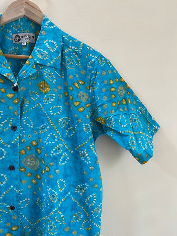 Oversized Bandhej Print Cuban Shirt For Womens