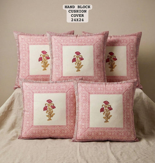 Hand Block Printed 100% Pure Cotton Cushion Covers ( 24*24 )