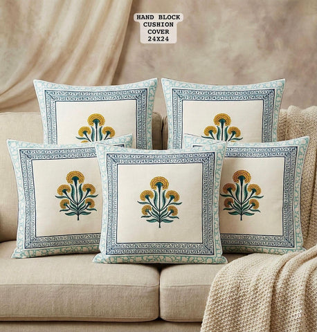 Hand Block Printed 100% Pure Cotton Cushion Covers ( 24*24 )