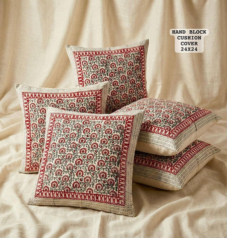 Hand Block Printed 100% Pure Cotton Cushion Covers ( 24*24 )