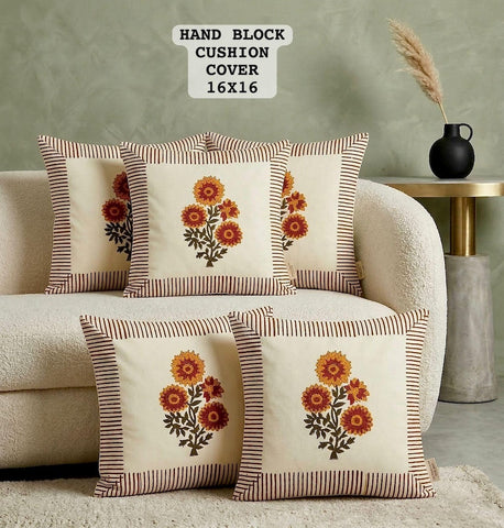 Hand Block Printed 100% Pure Cotton Cushion Covers ( 16*16 )