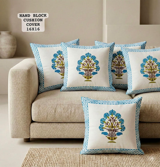 Hand Block Printed 100% Pure Cotton Cushion Covers ( 16*16 )