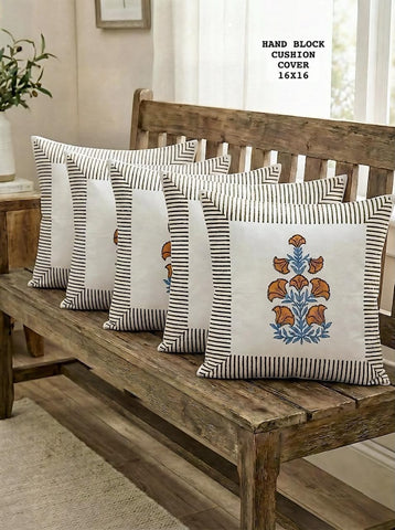 Hand Block Printed 100% Pure Cotton Cushion Covers ( 16*16 )